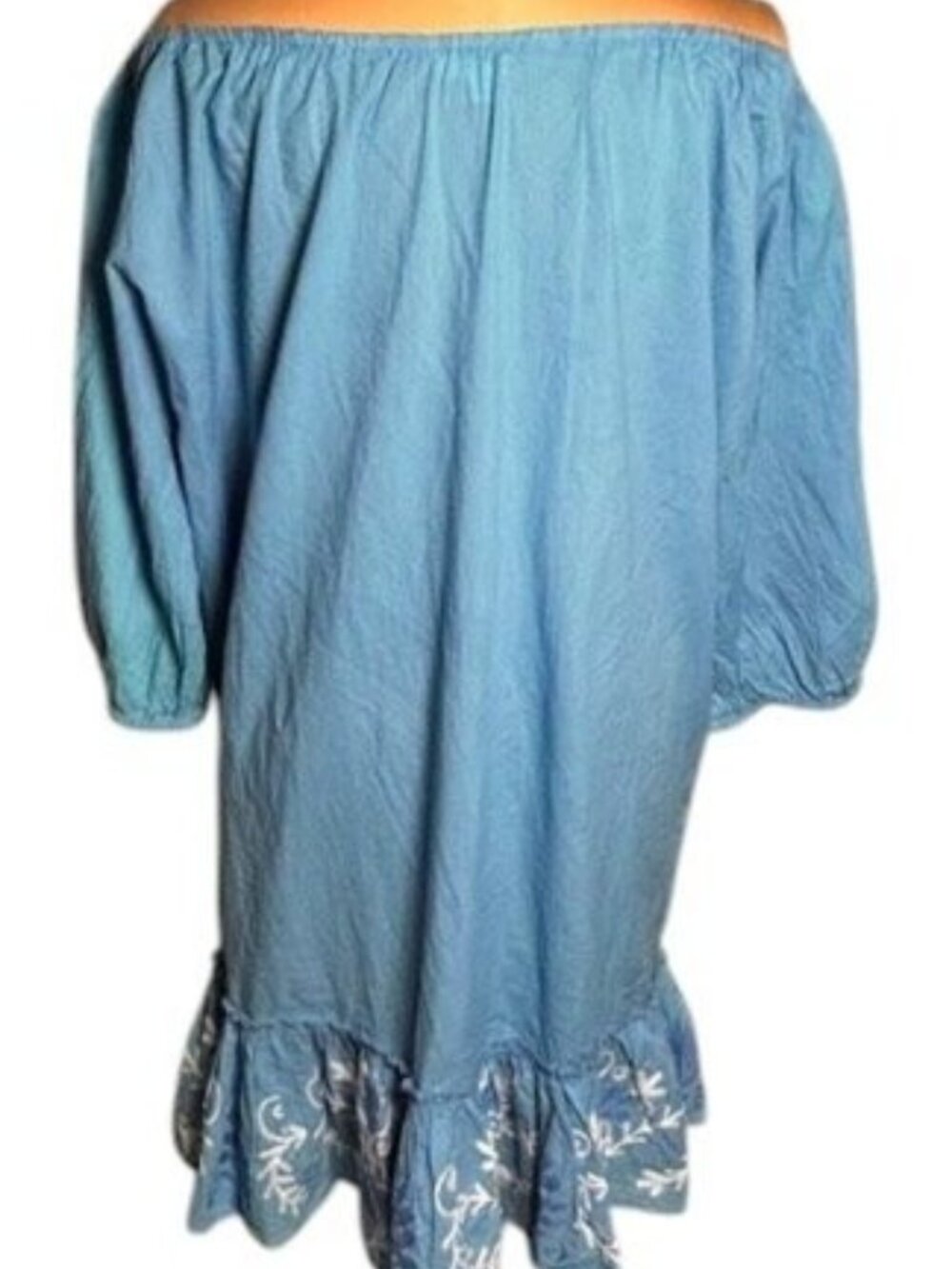 Debbie Katz Blue Embroidered Boho Beach Cover Up Off Shoulder Cotton L - Picture 3 of 6